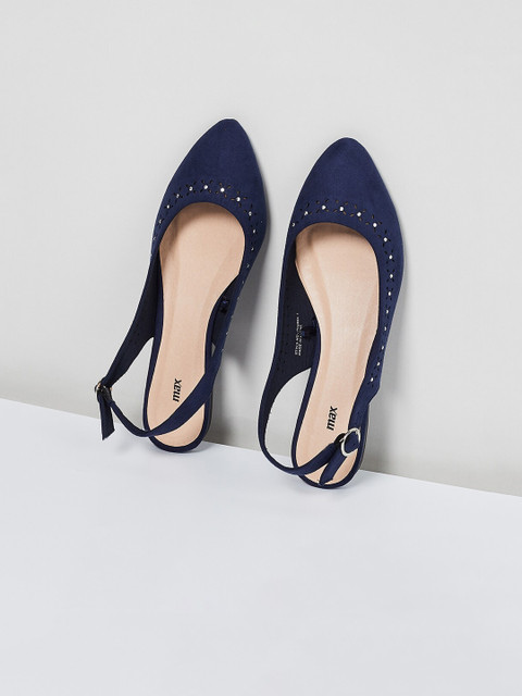 

max Women Navy Blue Embellished PU Mules