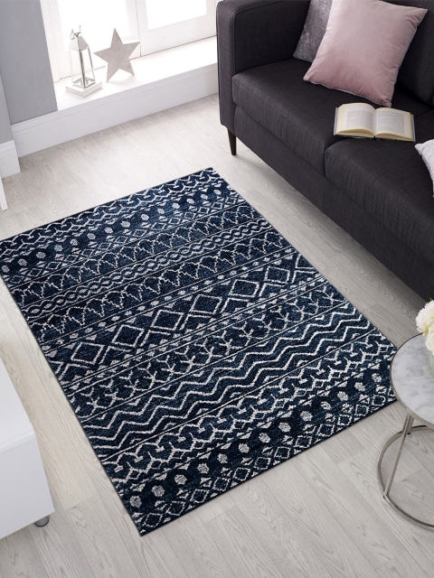 

OBSESSIONS Teal Blue & White Elle Contemporary Anti-Skid Sustainable Carpet