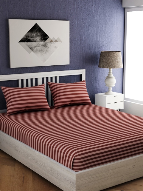

EverHOME Orange Striped 144 TC Cotton 1 Queen Bedsheet with 2 Pillow Covers