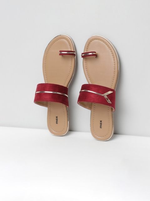 max Women Maroon Solid PU One Toe Flats