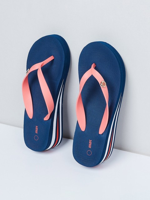 

max Women Navy Blue Solid Thong Flip-Flops