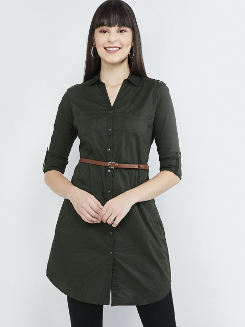 

MAX Women Green Solid Tunic with Belt