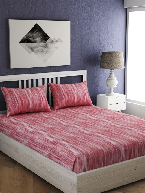 

EverHOME Pink Abstract 144 TC Cotton 1 Queen Bedsheet with 2 Pillow Covers