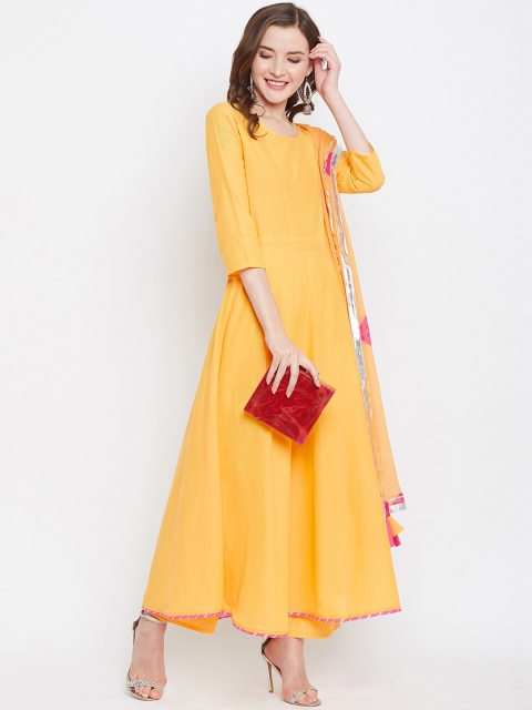 

Prakhya Women Yellow Solid Kurta with Palazzos & Dupatta