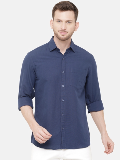 

CAVALLO by Linen Club Men Navy Blue Regular Fit Solid Casual Shirt