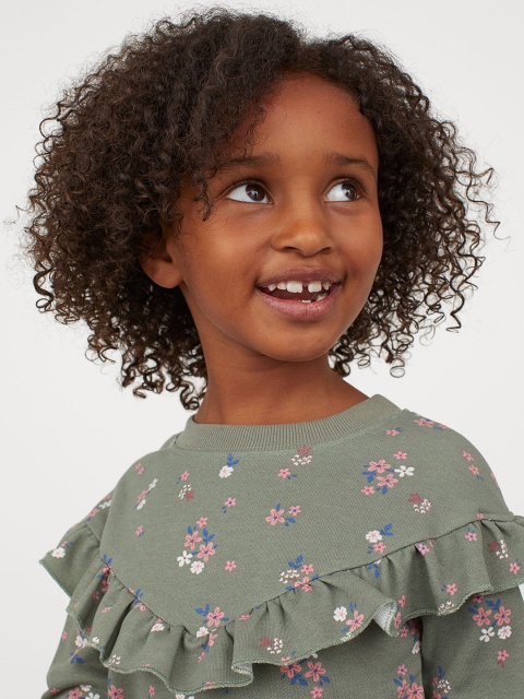 

H&M Girls Green Printed Flounced Sweatshirt Dress