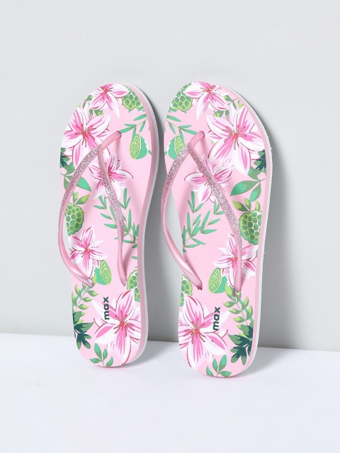 

max Women Pink & Green Printed Glitter Thong Flip-Flops