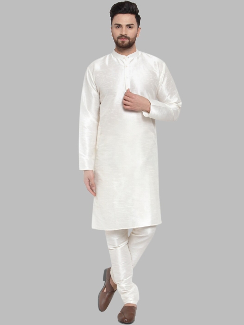 

Jompers Men White Self Design Kurta with Pyjamas