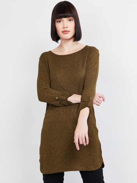 

max Women Olive Brown Self Design Tunic