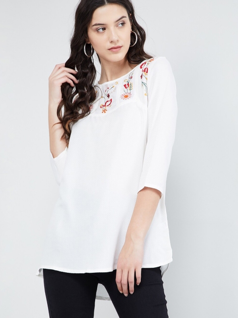 

MAX Floral Embroidered Full Sleeves Tunic, Off white