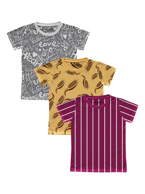 

mezmoda Girls Pack of 3 Round Neck T-shirts, Maroon