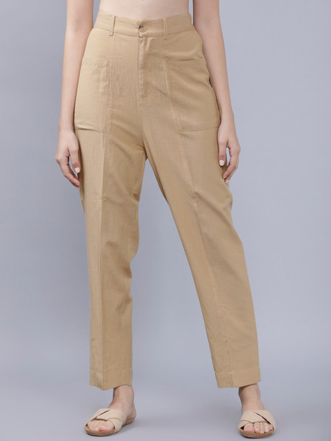 

Tokyo Talkies Women Khaki Regular Fit Solid Regular Trousers