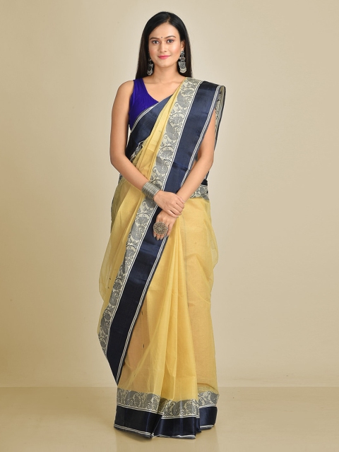 

Mitera Off-White & Yellow Pure Cotton Woven Design Hand Woven Taant Handloom Saree