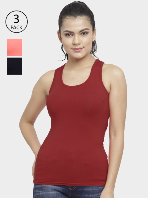 

N-Gal Women Pack of 3 Solid Scoop Neck T-shirt, Red