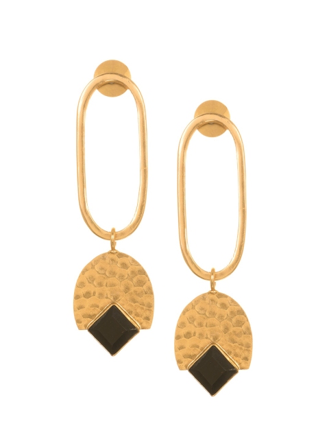 

INDYA Black & Gold-Plated Contemporary Drop Earrings