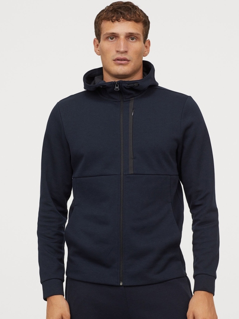 

H&M Men Navy Blue Solid Track Sweatshirt Regular Fit