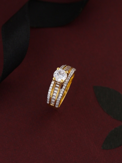 

Tistabene Gold-Plated & White AD-Studded Solitaire Finger Ring