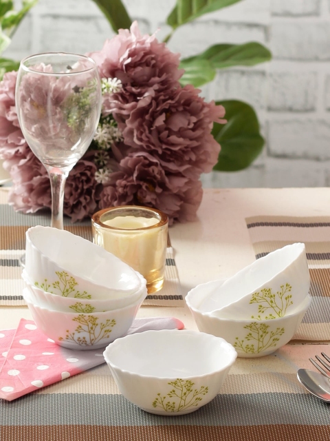 

Laopala White Printed 6 Pieces Opalware Bowls