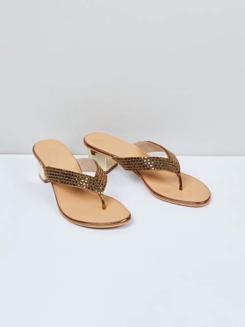 max Women Bronze-Toned Embellished Sandals