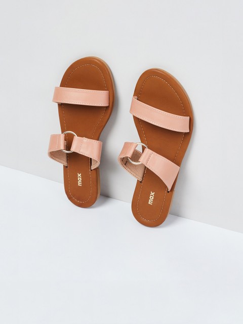 

max Women Pink Solid PU Open Toe Flats