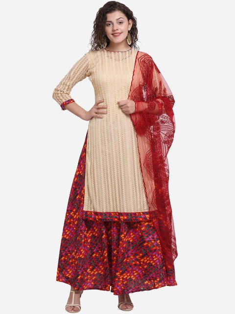 

DIVASTRI Cream-Coloured & Maroon Net Unstitched Dress Material