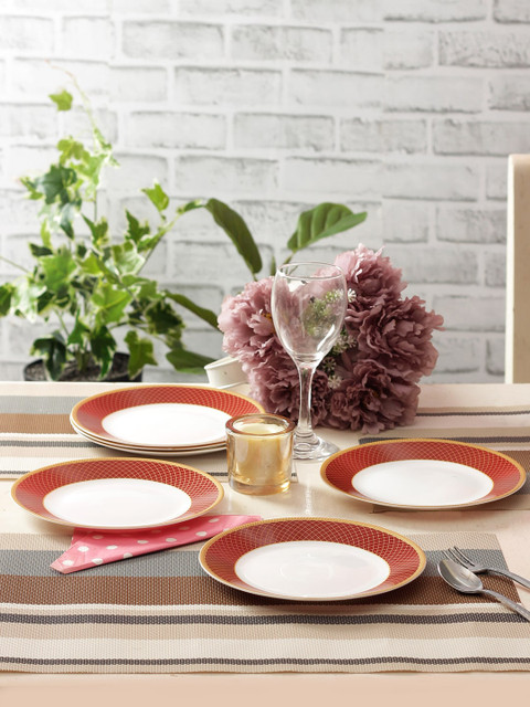 

Laopala White & Red 6 Pcs Printed Opalware Plates Set