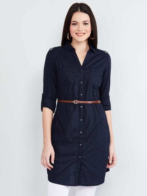 

MAX Women Navy Blue Solid Tunic with Belt