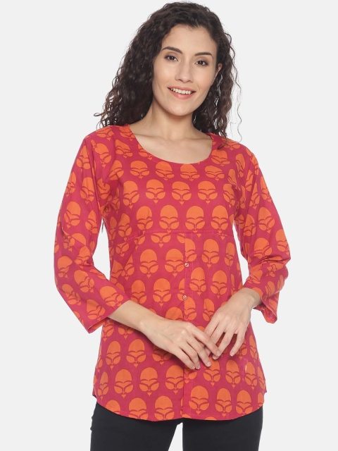 

Resha Women Pink Printed Pure Cotton Top