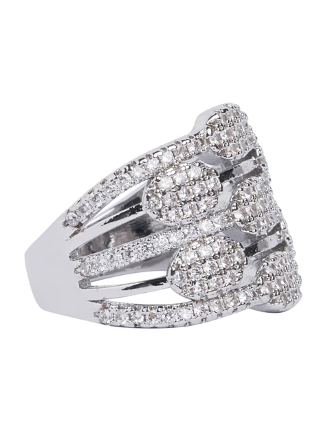 

shaze Silver-Toned CZ-Studded Rhodium-Plated Rift Ring