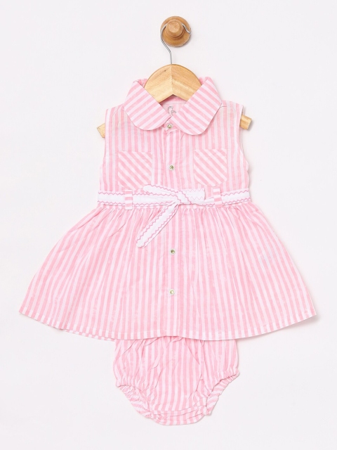 

BABY GO Girls Pink & White Striped Fit and Flare Dress