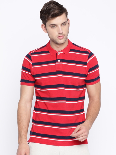 

Basics Men Red Striped Round Neck T-shirt