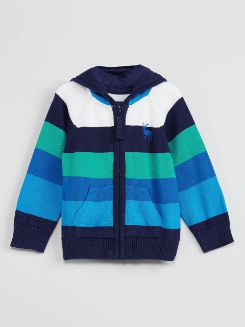 

max Boys Green & Blue Striped Open Front Jacket
