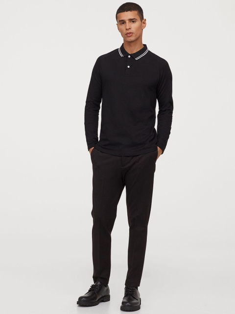 

H&M Men Black Solid Polo shirt Muscle Fit