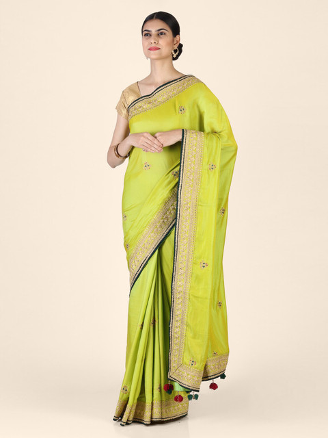 

Hastakala Green & Gold-Coloured Silk Blend Embroidered Saree