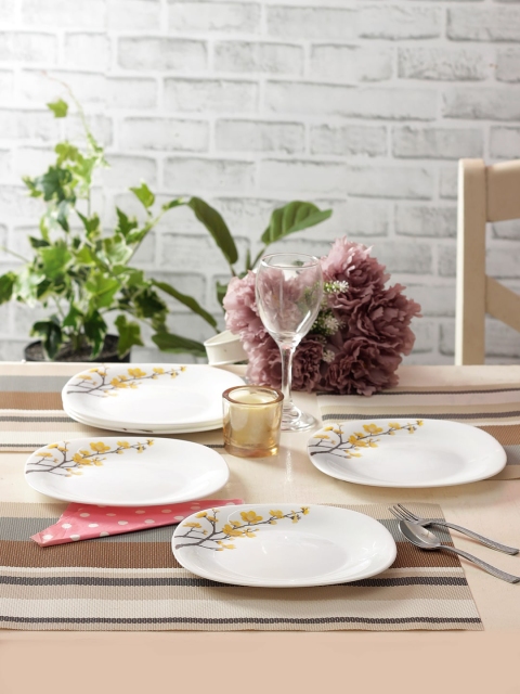 

Laopala Summer Tide Set of 6 Pcs White & Yellow Opalware Quarter Plates