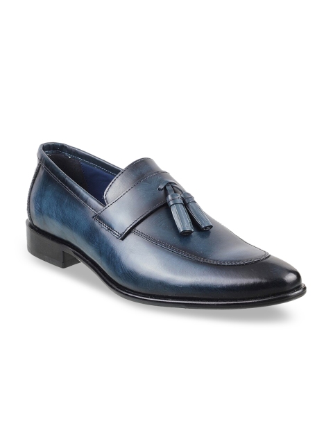 

J.FONTINI Men Blue Solid Leather Formal Loafers