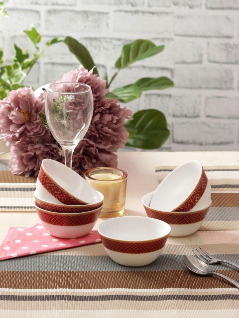 

Laopala Regent Red Set of 6 Pcs Opalware Veg Bowl, White