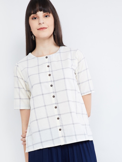 

max Women Off-White & Blue Checked Shirt Style Top