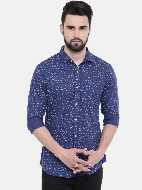 

IMYOUNG Men Blue & Off-White Slim Fit Printed Casual Shirt
