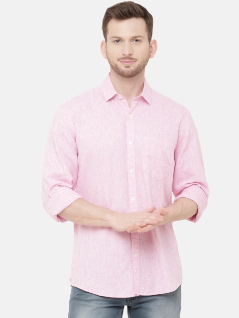

CAVALLO by Linen Club Men Cotton Linen Pink Regular Fit Self Design Casual Shirt