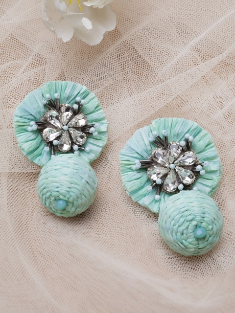 

Madame Sea Green Rhodium-Plated Circular Studs