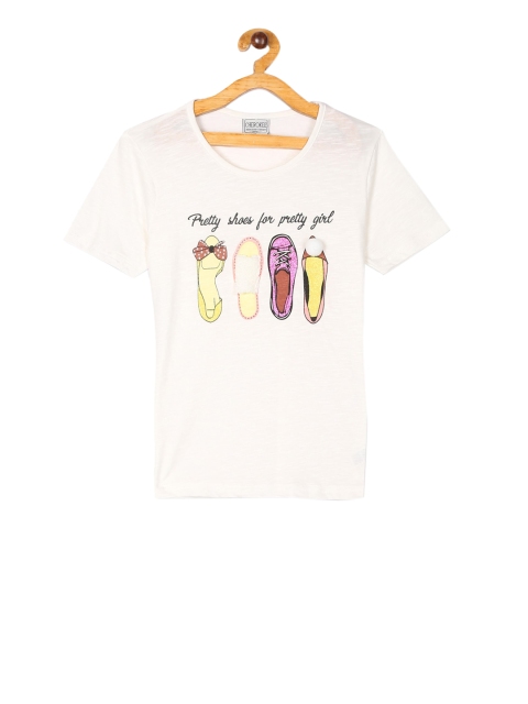 

Cherokee Girls Off-White & Black Printed Round Neck T-shirt