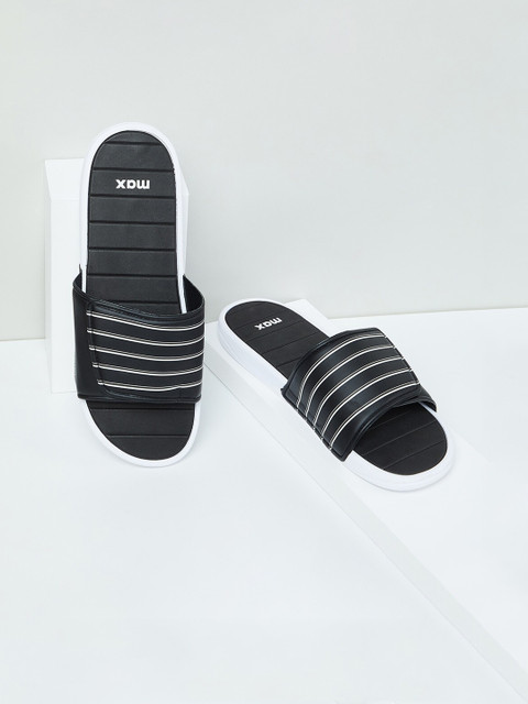 

max Men Black & White Striped Sliders