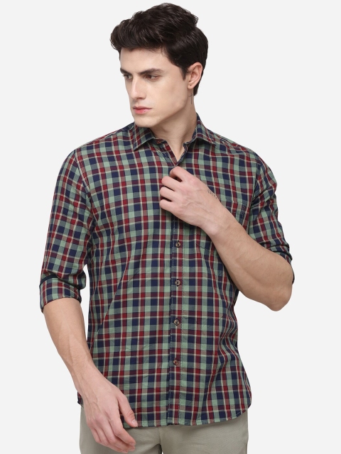 

JADE BLUE Men Green & Blue Tailored Fit Checked Casual Shirt