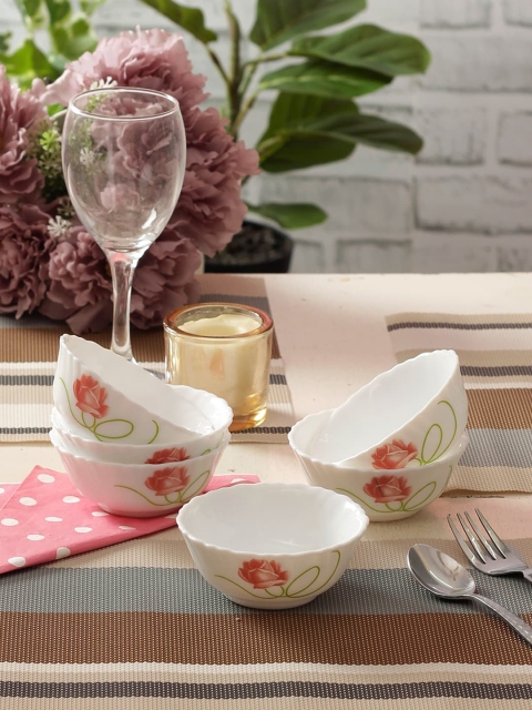 

Laopala White & Pink 6 Pcs Laopala Dainty Swrils Opalware Veg Bowls