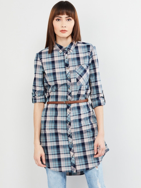 

max Women Blue & White Checked Tunic