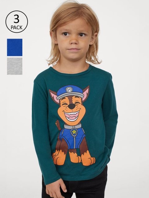 

H&M Boys 3-Pack Printed Jersey Tops, Blue