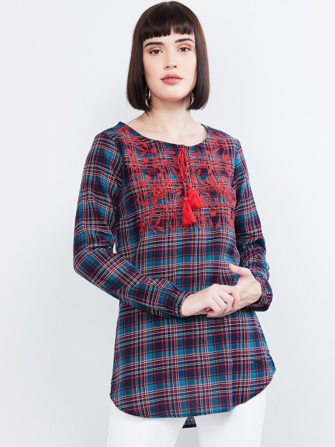 

max Women's Blue & Red Embroidered Tunic
