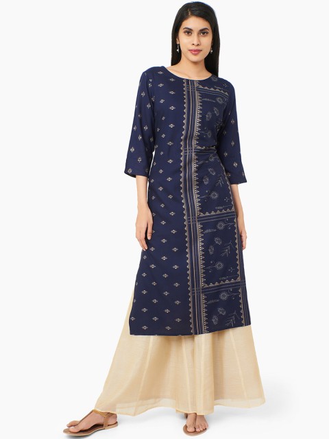 

IMARA Women Navy Blue Printed A-Line Kurta