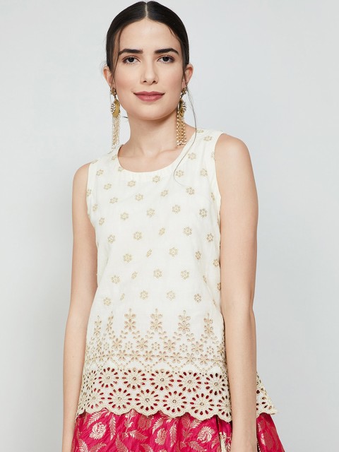 

max Women Cream-Coloured Embroidered Top